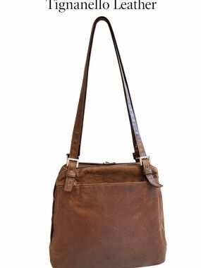 Vintage Brown Leather Shoulder Bag Distressed Slouchy Minimalist Purse